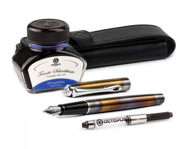 Penna stilografica Diplomat Traveller Flame con inchiostro da scrittura e convertitore, M-nib in acciaio inox