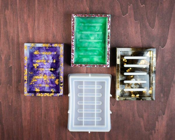 Silikonform, Gießform für Epoxidharz bzw. Resin zur Anfertigung einer Seifenschale, eckig