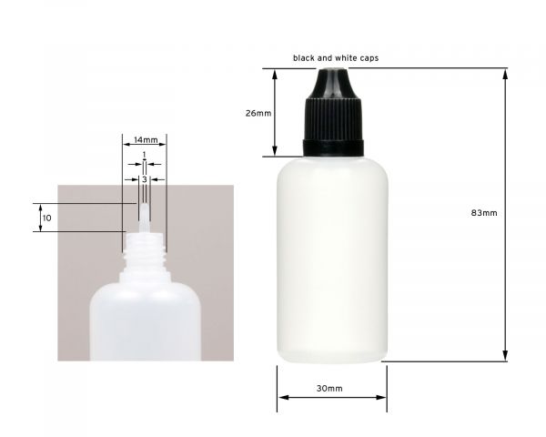 5 x 30 ml soft LDPE dropper bottles with white caps and funnel