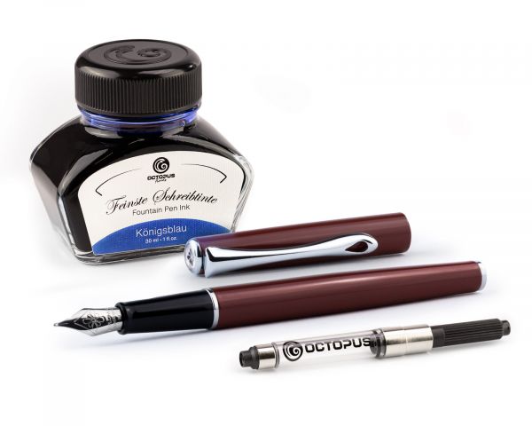 Penna stilografica Diplomat Traveller Dark Red con inchiostro da scrittura e convertitore, M-nib in acciaio inox