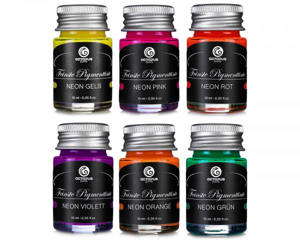 Highlighter ink for fountain pens, fountain pen ink set fluorescent neon, 6 x 10 ml