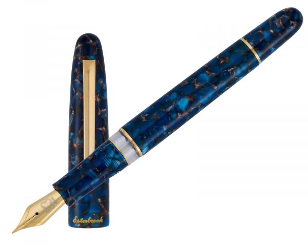 Esterbrook Estie Nouveau Blue Gold Trim Button Fill Stilografica a Pistone