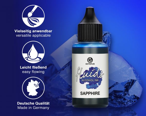 Octopus Fluids Alcohol Ink BLUE SAPPHIRE for fluid art and resin, blue