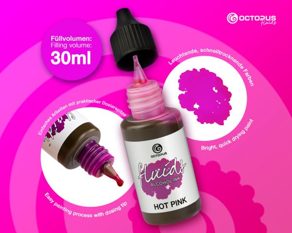 Octopus Fluids Alcohol Ink HOT PINK, Alkoholtinte für Fluid Art und Resin, pink