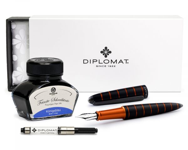 Penna stilografica Diplomat Elox Ring Arancione con inchiostro per stilografica in blu reale