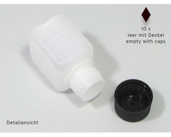 Plastic bottle 50ml, empty, for refill-sets 10 pcs. with caps
