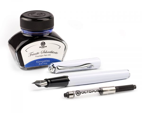 Penna stilografica Diplomat Traveller Snowwhite con inchiostro da scrittura e convertitore, M-nib in acciaio inox