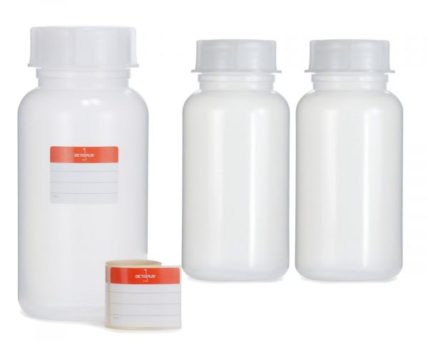 3x 1000 ml Wide neck bottle with screw cap, chemical bottle, laboratory bottle LDPE, natural colour