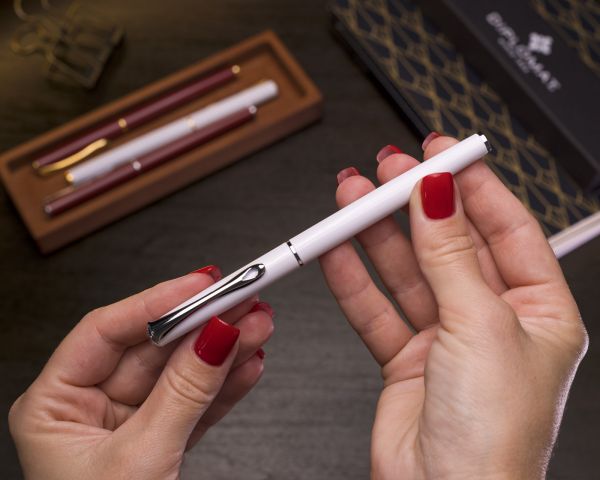 Penna stilografica Diplomat Traveller Snowwhite con inchiostro da scrittura e convertitore, M-nib in acciaio inox