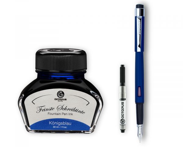 Penna stilografica Diplomat Magnum Indigo Blue con inchiostro da scrittura e convertitore, M-nib in acciaio inox