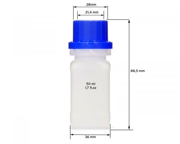 3x 50 ml Wide neck bottle with screw cap, chemical bottle, laboratory bottle HDPE, natural colour