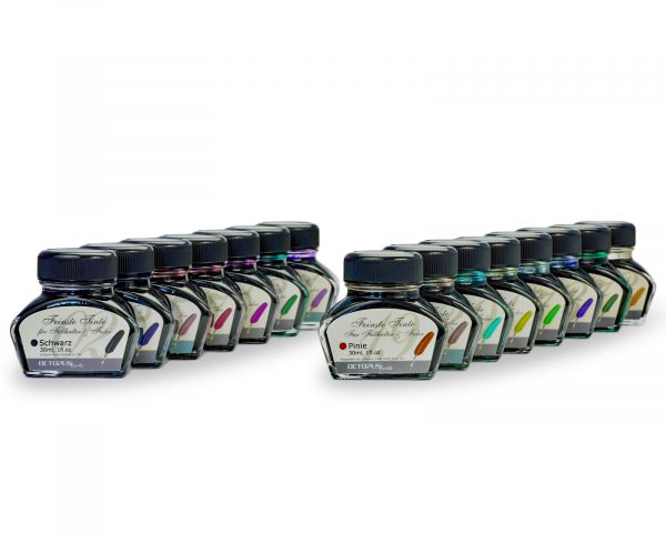 1x Ink glass, inkpots, jewellery glass with black screw cap, volume 30ml, Ø thread 30mm