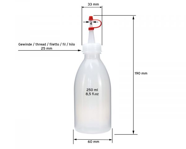5 x 250 ml LDPE plastic bottles with dropper cap