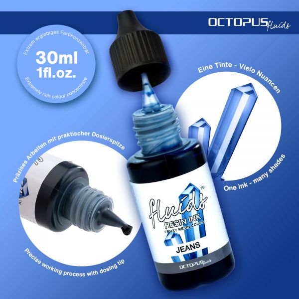 Octopus Fluids Resin Ink JEANS, Alcohol Ink für Epoxidharz und UV-Resin, blau