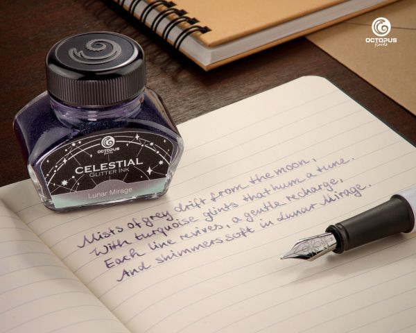 Celestial Glitter, Lunar Mirage, Glitzertinte für Füllhalter, Grau mit grünem Schimmer