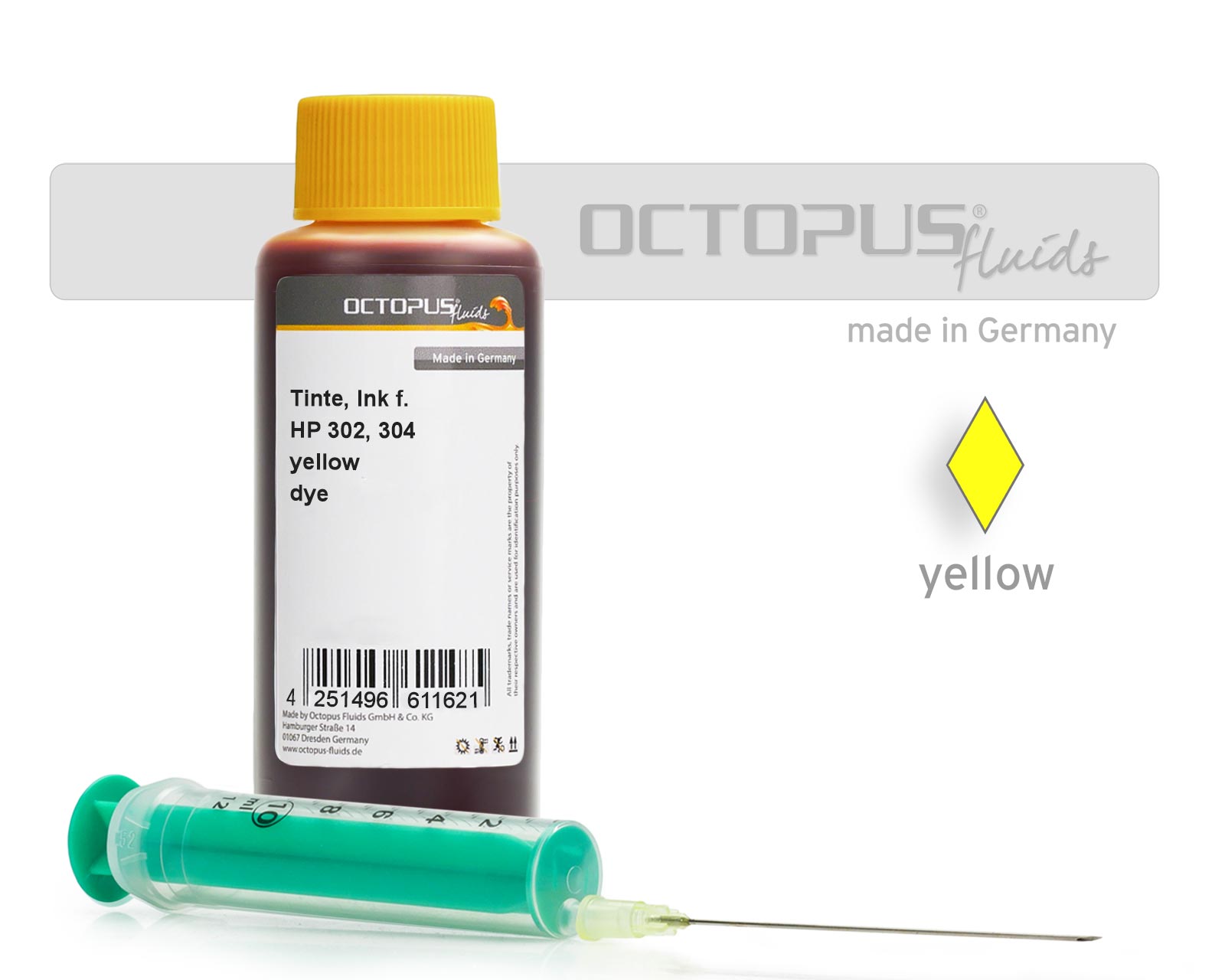 100ml Refill Ink for HP 302, HP 304 yellow with Syringe and gloves