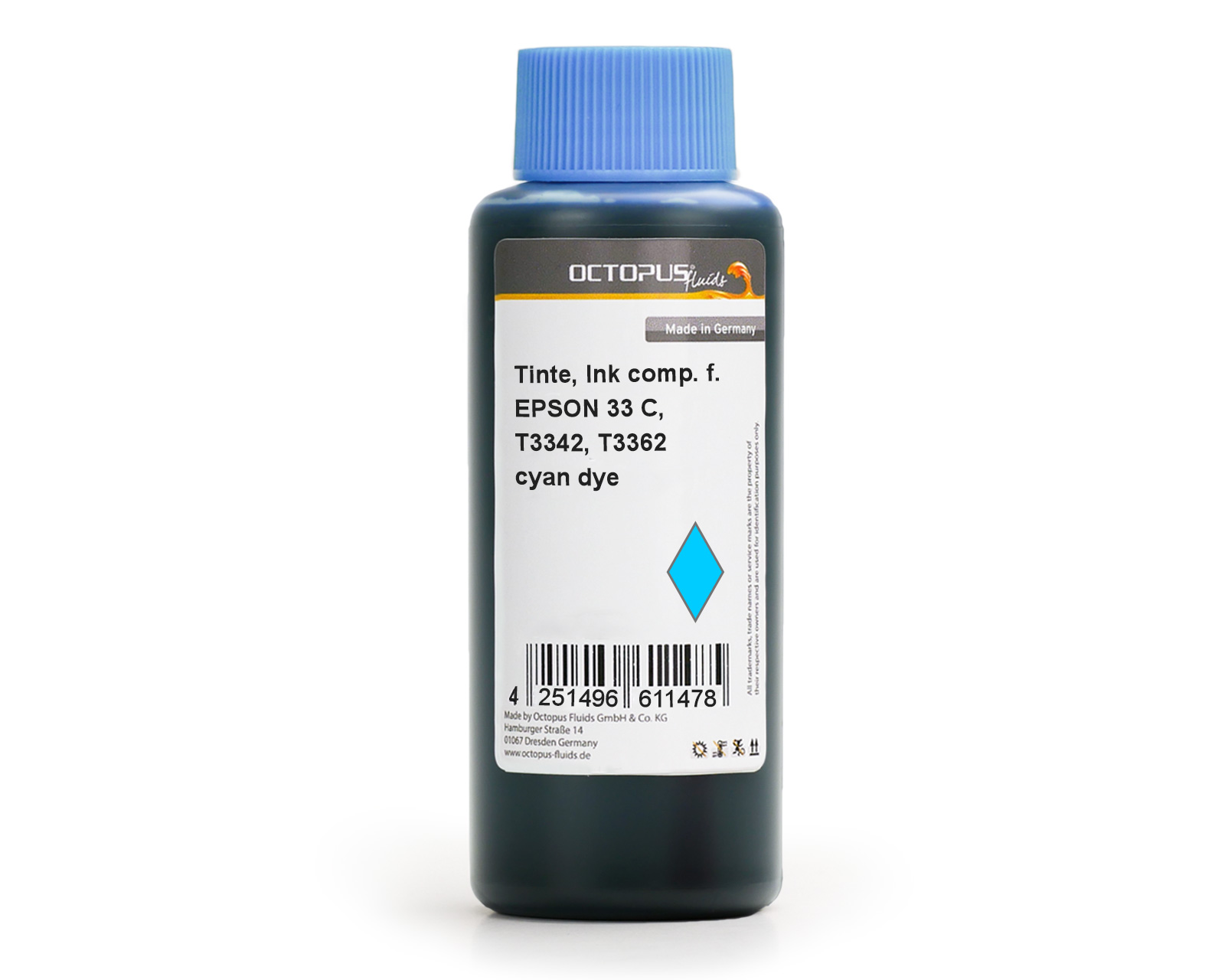 Refill ink for Epson 33 C, Expression Premium XP-530, XP-630, XP-830 a.o. cyan