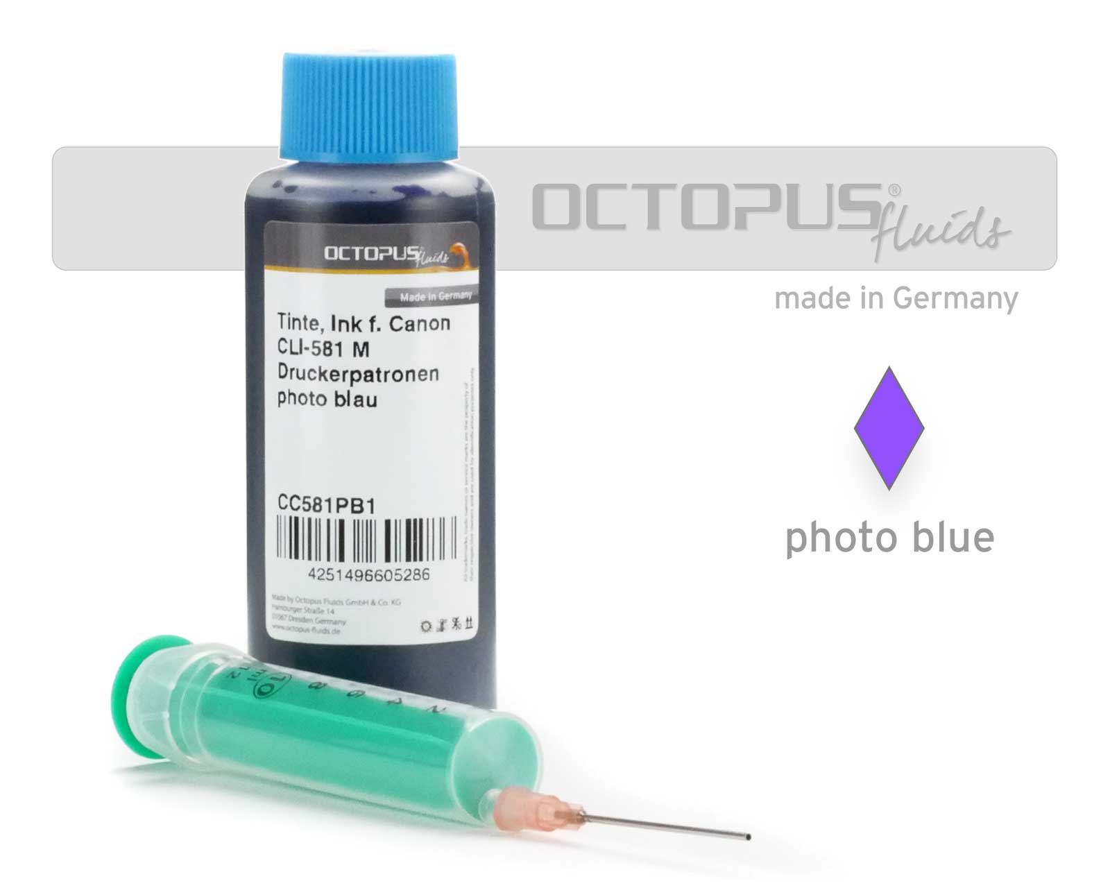 100ml Druckertinte für Canon CLI-581 PB foto blau Druckerpatronen mit Refillspritze