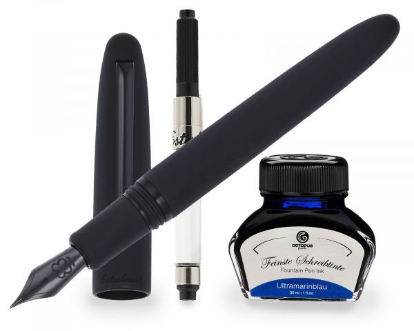 Stilografica Esterbrook Estie Raven con finiture nere, stilografica a cartuccia con 30 ml di inchiostro