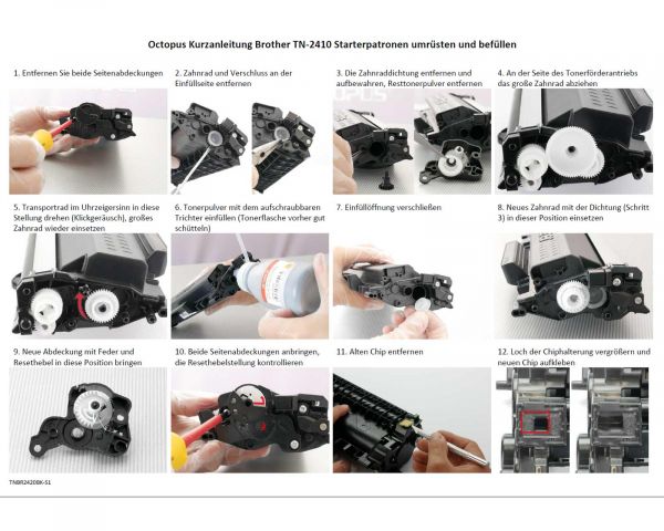 Toner, Chip, plug seal and reset lever compatible with Brother TN-2410