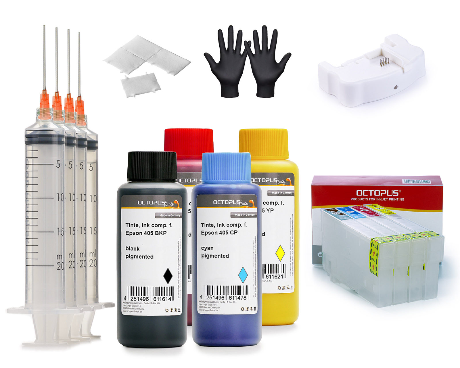 Befüllbare Fill In, QuickFill Druckerpatronen für Epson 405 mit Chipresetter und Druckertinte Befüllbare Fill In, QuickFill Druckerpatronen für Epson 405 mit Chipresetter und Druckertinte