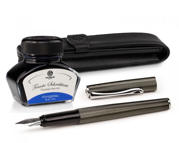 Stilografica Diplomat Esteem Black Barley con inchiostro e astuccio in pelle, pennino M