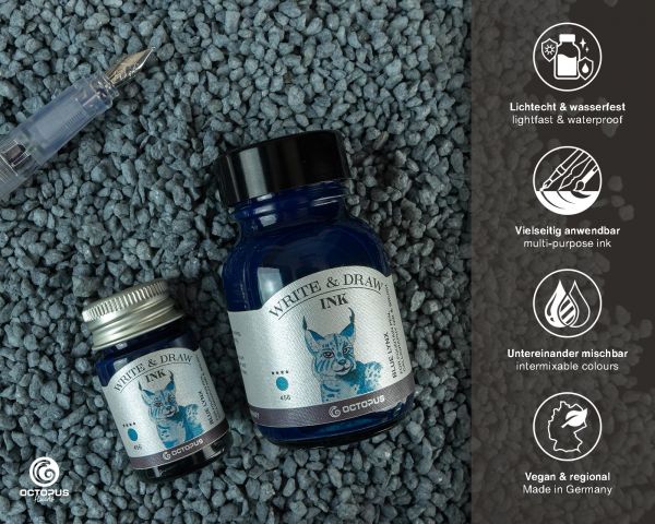 Write and Draw Ink 456 Blue Lynx, waterproof drawing ink for fountain pens, 50ml