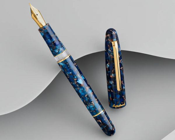 Penna stilografica Esterbrook Estie Nouveau con finiture blu e oro, penna stilografica a serbatoio con 30 ml di inchiostro