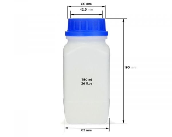 3x 750 ml Wide neck bottle with screw cap, chemical bottle, laboratory bottle HDPE, natural colour