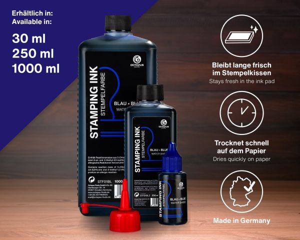 Stempelfarbe für Stempelkissen und Selbstfärber ohne Öl, blau