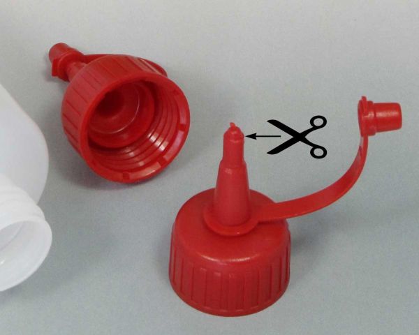 5 x 50 ml HDPE plastic bottles with red dosage caps