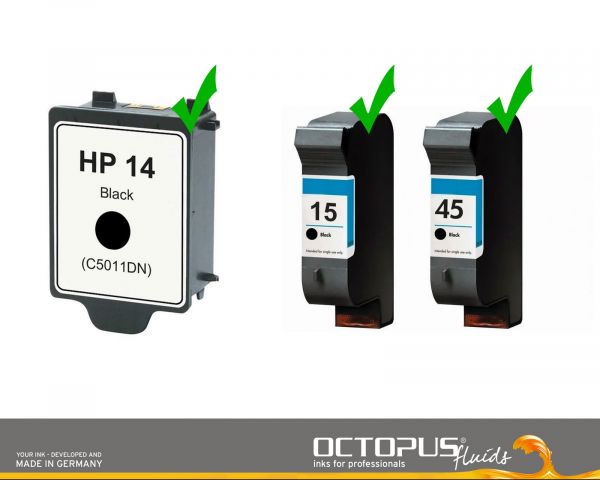 Ricarica inchiostro compatibile per cartucce HP 14, HP 15, HP 45 black pigmentato