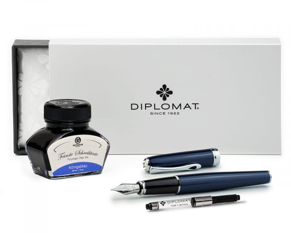Füllhalter Diplomat Excellence A2 Midnight Blue Chrom mit Schreibtinte, Stärke M