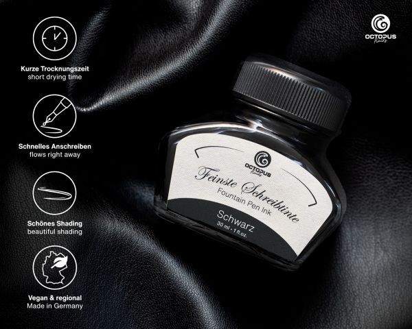 Fountain pen set Diplomat Aero black, stainless steel nib M, with perfectly matching fountain pen ink