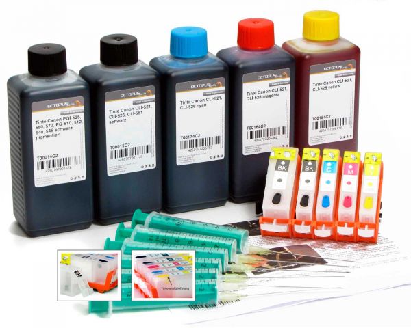 Fill In Druckerpatronen für Canon PGI-525, CLI 526 mit 5x Druckertinte