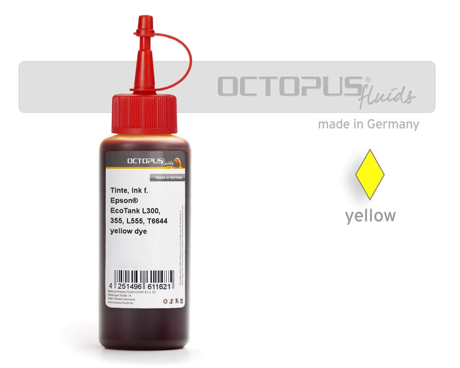 Ink for Epson EcoTank L300, L355, L555 printers, T6644 yellow