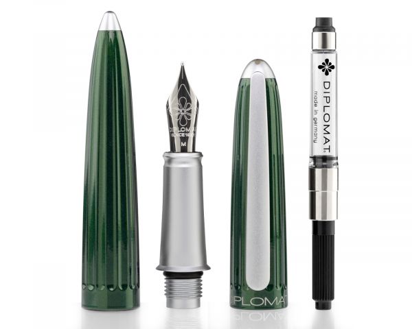 Stilografica Diplomat Aero Evergreen con inchiostro da scrittura, forza M