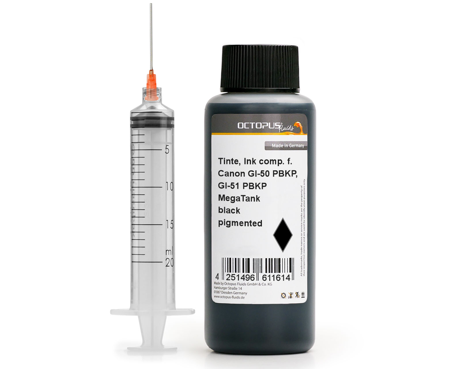 
Refill ink for Canon GI-50 PBKP, GI-51 PBKP Pixma MegaTank black with syringe