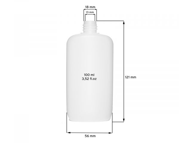 10 oval bottles made of HDPE, natural, thread RD18, with lid and funnel, 14g, volume 100 ml