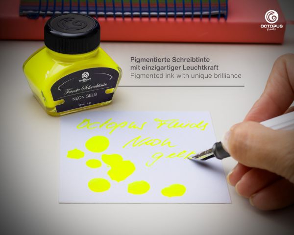 Highlighter ink including converter for fountain pens, fluorescent neon yellow
