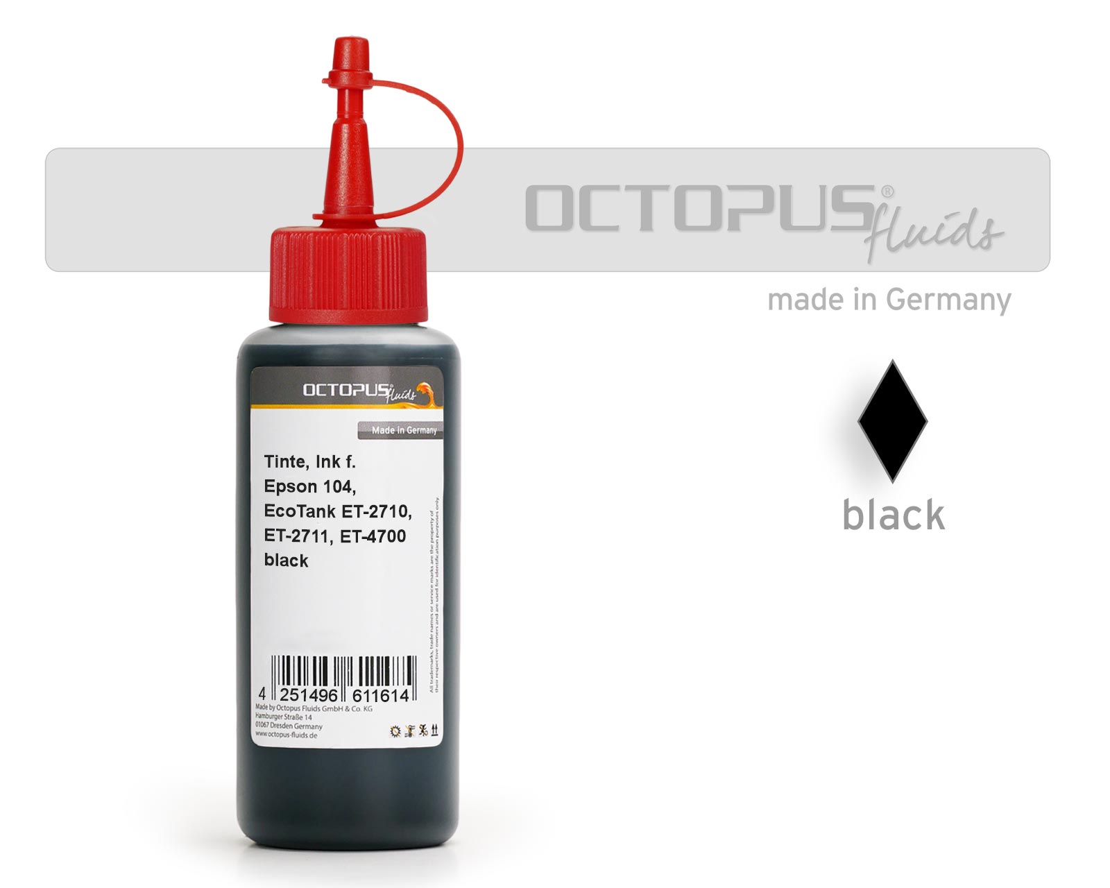 Refill ink for Epson 104, EcoTank ET-2710, ET-2711, ET-4700 black