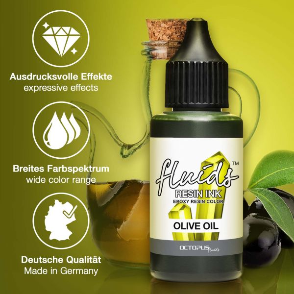 Octopus Fluids Resin Ink OLIVE OIL, alcohol ink per resina epossidica e resina UV, resina colori 30 ml, verde