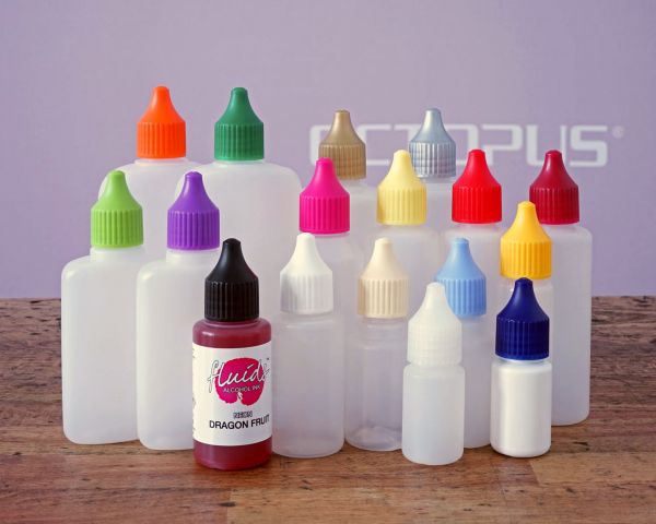 10 oval bottles made of HDPE, natural, thread RD18, with lid and funnel, 14g, volume 100 ml