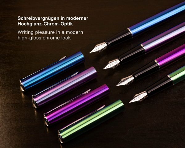 Set di penne stilografiche Diplomat Traveller Funky Fuchsia con astuccio in pelle, inchiostro da scrittura e convertitore d'inchiostro, misura M