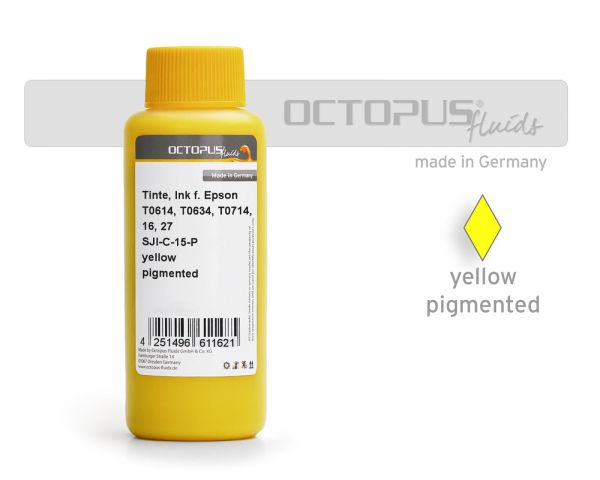 Tinte für Epson T0614, T0634, T0714, 16, 27 gelb pigm.