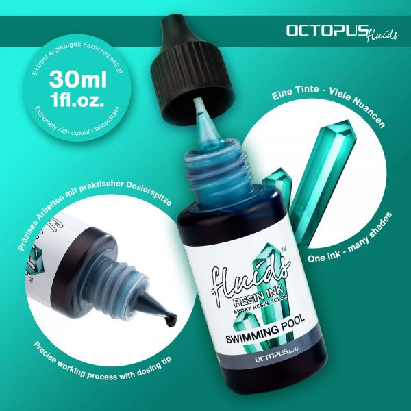 Octopus Fluids Resin Ink SWIMMING POOL, alcohol ink per resina epossidica e resina UV, resina colori 30 ml, turchese