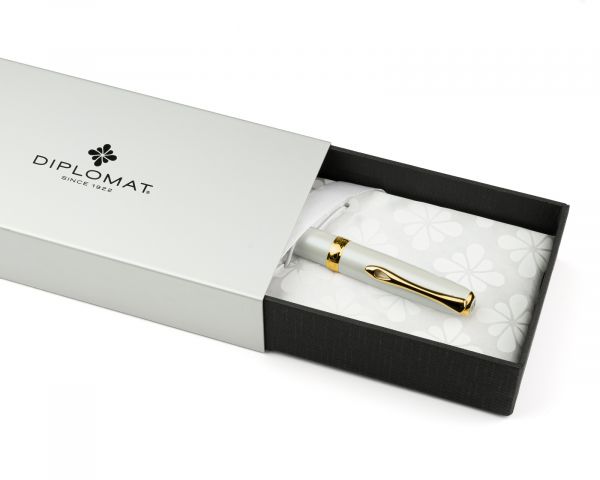 Fountain pen set Diplomat Excellence A2 Pearlescent Gold, stainless steel nib M, with fountain pen ink royal blue