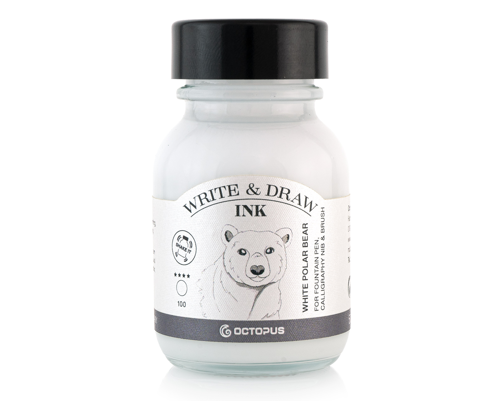 Write and Draw Ink 100 White Polar Bear, waterproof drawing ink for fountain pens, 50ml
