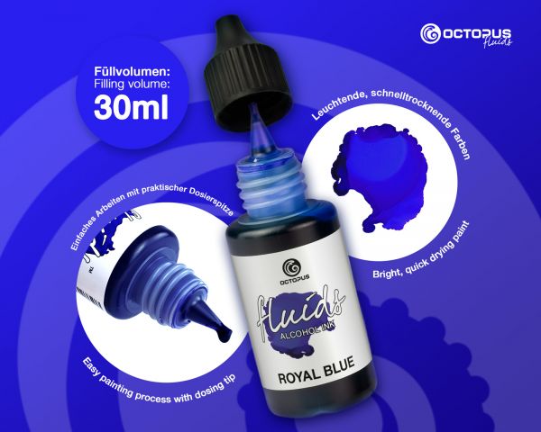 Octopus Fluids Alcohol Ink ROYAL BLUE, Inchiostro ad alcohol per Fluid Art e Resin Art, blu