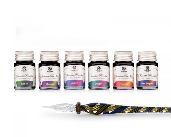 Set di Scrittura con Penna in Vetro Fatto a Mano e 6 Inchiostri Sheen